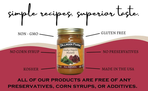 Pack (3pk) 16 oz (3 pack) Dillman Farm All Natural Gourmet Mustard Variety |Smoky Chipotle Mustard, Horseradish