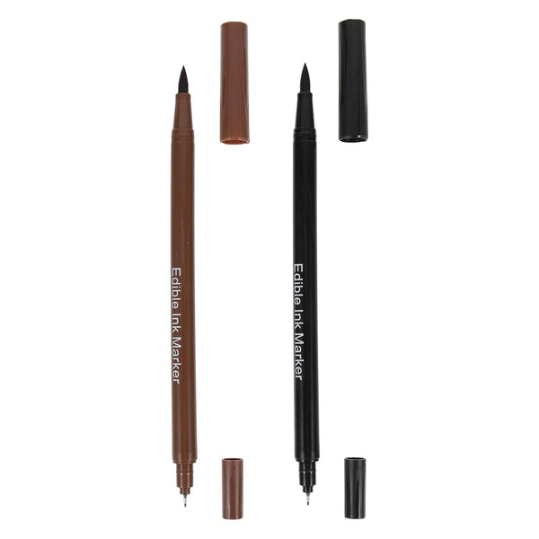 Black and Brown Edible Markers for 2pcs Dual Head Baking Coloring Pens for Decorating Fondant Biscuit