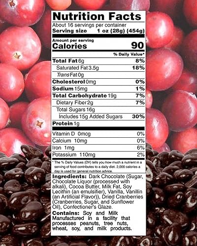 (1 Dark Chocolate Covered Cranberries - Gourmet, Antioxidant Rich Bulk Chocolate Covered Fruit Candy Bites, by Queen