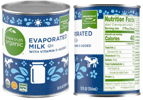 Generic Organic Evaporated Milk with Vitamin D (2 Cans, 12 oz. each)