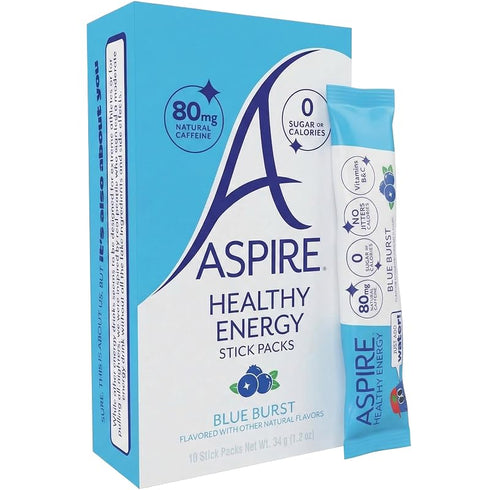 ASPIRE Blue Burst, Healthy Energy Powder Sticks 80mg Natural Caffeine, Zero Sugar
