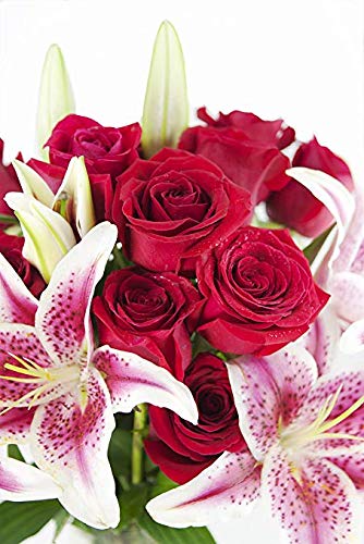 KaBloom - Adore Her Mixed Bouquet of Farm-Fresh Red Roses and Pink Lilies without vase - Fresh Flowers for Birthday