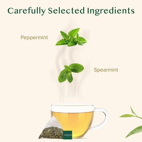 VAHDAM Pure Mint Herbal Tea, 100 Pyramid Tea Bags, Caffeine Free, Non GMO, Gluten Free, Sweet & Minty, Resealable