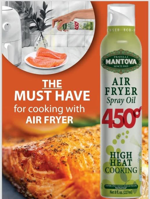 450F (Pack 1) Mantova Air Fryer Spray Smoke Point - All-Natural High-Heat Cooking Oil - Perfect for Air Fryers