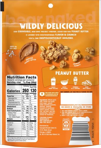 Kellogg's 12oz (1 (Pack 2) Bear Naked Granola Cereal, Whole Grain Granola, Breakfast Snacks, Peanut Butter, Bag Bag)