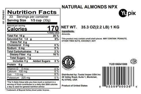 25/27, 2.2 lb (35.2 oz), Yupik Raw California Almonds, NPX Gluten-Free, Kosher, Vegan, Natural Whole Nuts, Unsalted