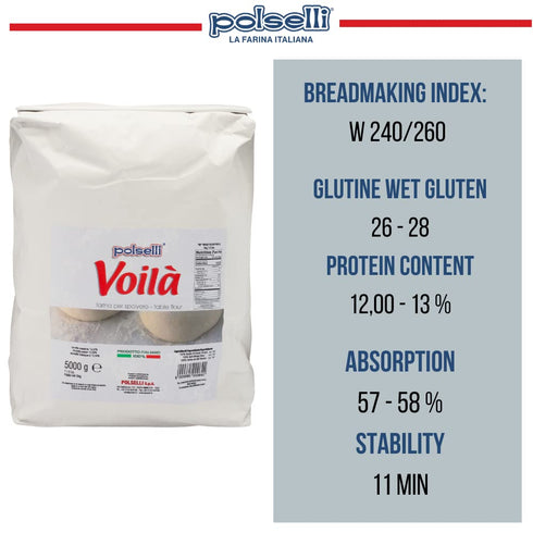 Bleached(5 11 lbs Voila, Table and Dusting Flour, Soft Wheat, Pizza, Baking, Pasta, Italy, Spolvero, All Natural, Non