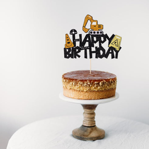 1pcs Construction Cake Toppers,Happy Birthday Truck Excavator Cak Decoration,Children Excavator Engineering Birthday