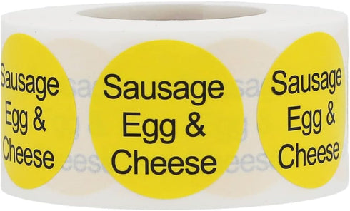 Sausage, Egg & Cheese Deli Labels 1 Inch Round Circle Dots 500