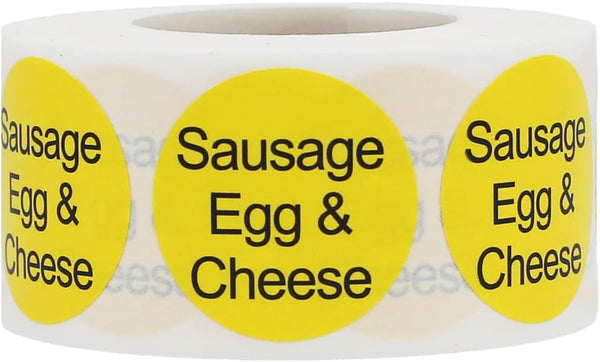 Sausage, Egg & Cheese Deli Labels 1 Inch Round Circle Dots 500