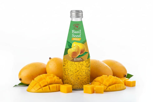 TAJ Gourmet Foods 290ml 6-Pack TAJ Mango Basil Seed Drink, Naturally Refreshing & Cooling, Glass Bottle