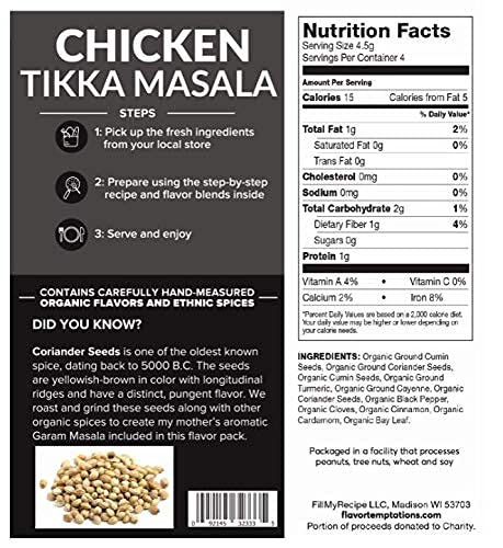 Chicken Tikka Masala Spices Kit by Flavor Temptations, Authentic Indian Food Seasoning Set, Gluten Free