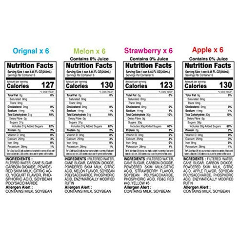 Lotte 4 8.45 Oz, Pack 24 Milkis Carbonated Drink Variety Flavors, Apple, Melon, Strawberry & Original, Fl