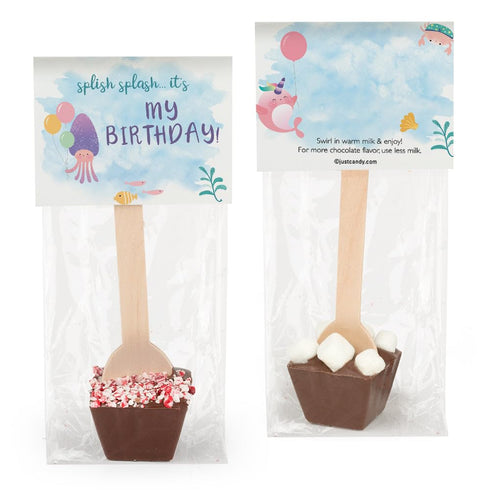 12 Pcs Birthday Hot Chocolate Spoons Gourmet Milk Chocolate Favors with Mini