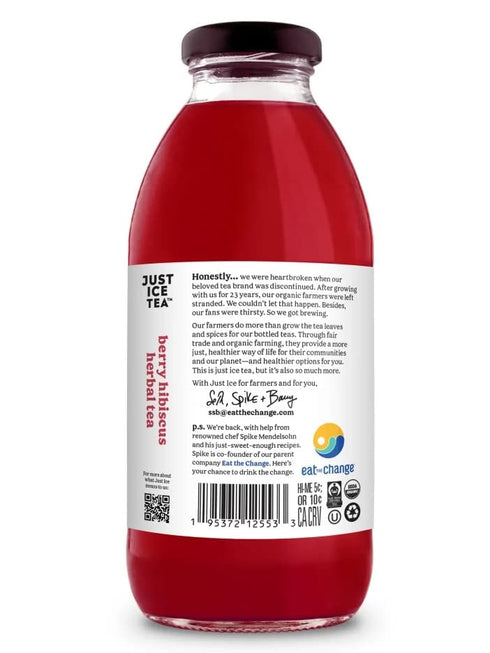 16 Oz Pack 12) Just Ice Tea Organic Iced Tea, Fl Glass Bottles (Berry Hibiscus Herbal Tea