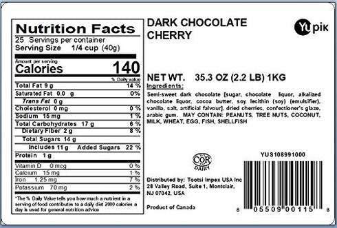 60% 2.2 lb (35.2 oz), Yupik Dark Chocolate Covered Cherries, Cacao, Kosher, Dried Fruits, Dried Cherries Dipped in Rich