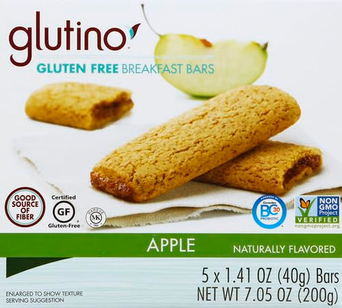 5 (Pack 5) Glutino Gluten Free Oven Baked Bar, Apple Cinnamon, Naturally Flavored, ct