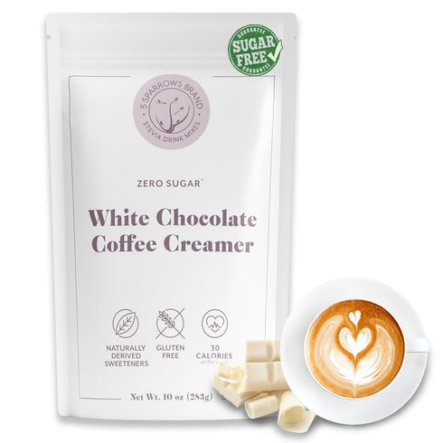 5 10 oz SPARROWS Healthy Sugar-Free Coffee Creamer Powder (White Chocolate) - Stevia-Sweetened, Zero Sugar