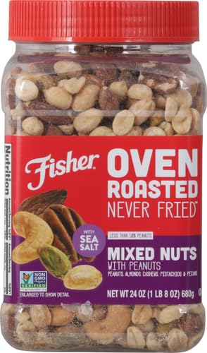 24 (Pack 2), Fisher Oven Roasted Never Fried Mixed Nuts with Peanuts, Ounces of Peanuts, Almonds, Cashews, Pistachios