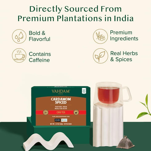 VAHDAM Cardamom Masala Chai Tea Bags (30 Count), Non-GMO, Gluten-Free, No Artificial Flavor, Blended with Exotic