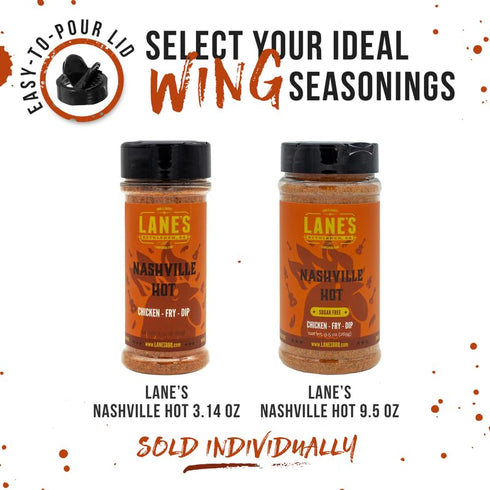 Lane's Nashville Hot Chicken Wing Seasoning, All-Natural, Perfect for Cauliflower, Dips & Fried Chicken, 9.5 Oz