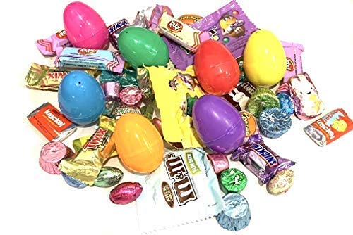 spritz Pre-filled Plastic Easter Eggs Chocolate Candy Basket Stuffers, Hershey MM Mars, 48