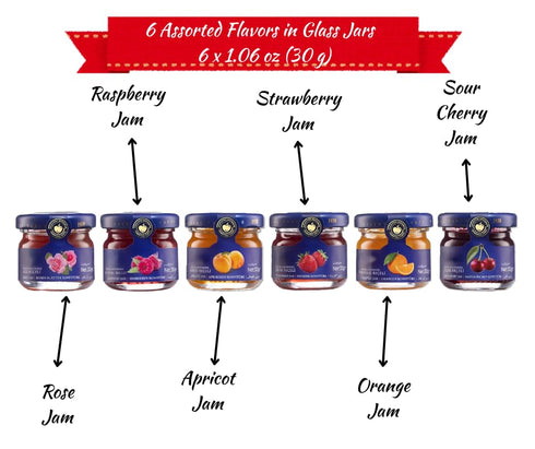 AGADE 6 1.06 oz (30 Set, 6.35 oz Mini Fruit Jam Variety Tasting Basket, x g) Glass Jars Strawberry, Apricot, Raspberry