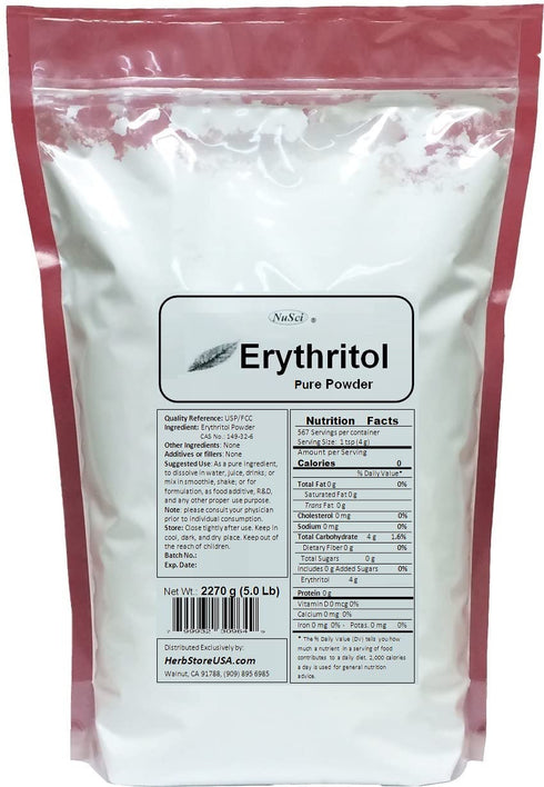 NuSci 100% 1000 2.2 Erythritol pure powder Pure Zero Calorie Sugar Substitute Sweetener g - pounds