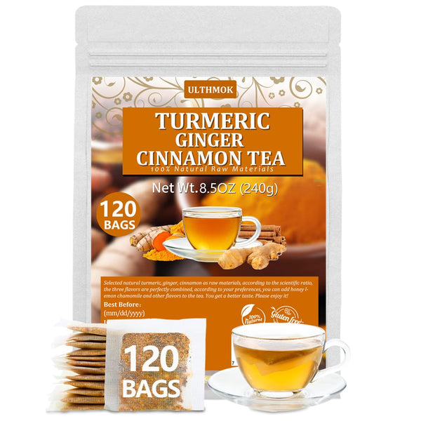 120 Premium Turmeric, Ginger, Cinnamon Blend Tea Bags, 100% Natural & No