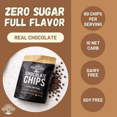 12 oz. 60% (1 Pack) Sugar Free Large Chocolate Chips, Stevia Sweetened, Value Size, Non-GMO, Vegan, Keto, Low Carb