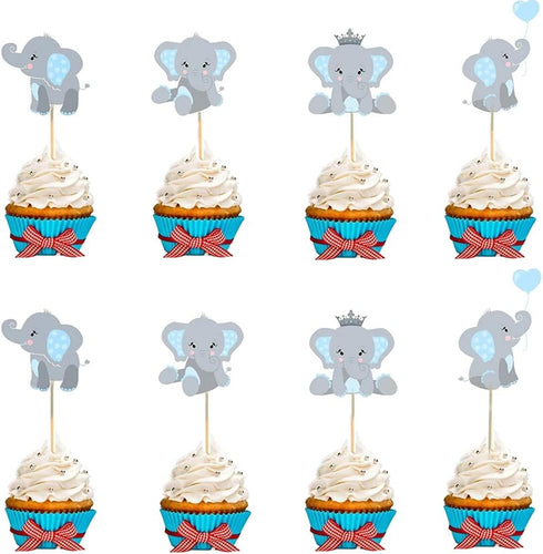 48pcs Blue Elephant Cupcake Toppers, Double Sided It is A Boy Picks for Elephant Theme Birthday Party Supplies