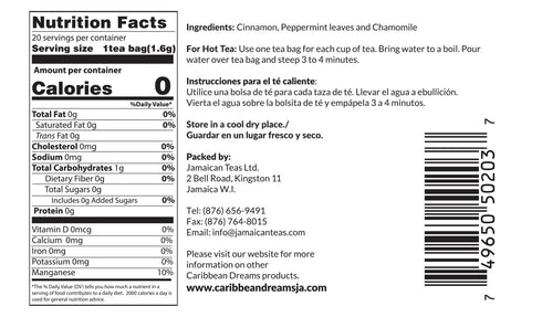 20 Caribbean Dreams Cinnamon Mint Tea, Tea Bags
