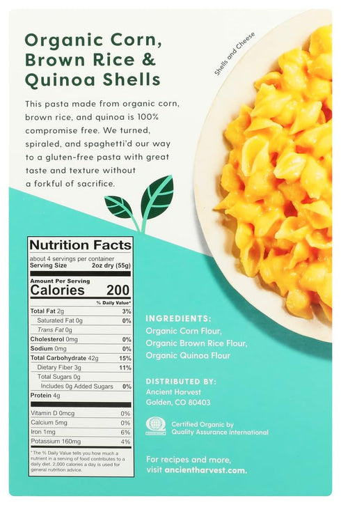 Ancient Harvest Quinoa 8 oz (pack 2) - Organic Gluten Free Supergrain Quinoa Pasta Shells