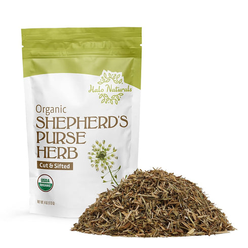 Halo Naturals Organic Shepherd's Purse Herb Cut & Sifted, 4 Ounces (Capsella bursa pastoris)