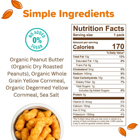 1.2 (Pack 12) Puffworks Original Organic Peanut Butter Puffs, Plant-Based Protein, Healthy Kid's Snack, Gluten