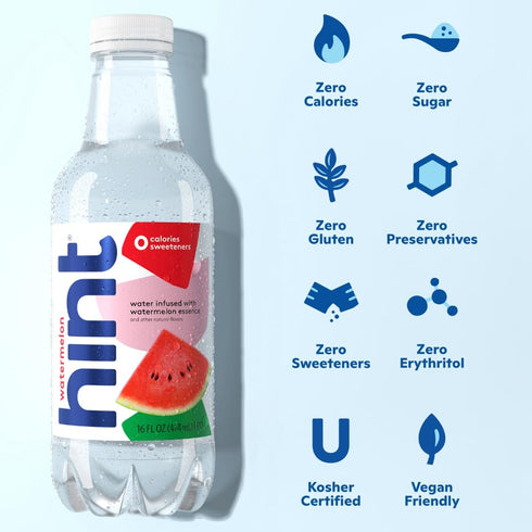 Pack 16 Oz (Pack 24) Hint Bottled Water, Red & White Variety Bundle - Purified Flavored Water with Zero Calories, Sugar