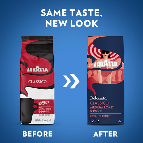 6 12oz, 3/5, (Pack 6) Package Lavazza Dolcevita Classico Ground Coffee Bags of Medium Roast, Rich and Full-bodied