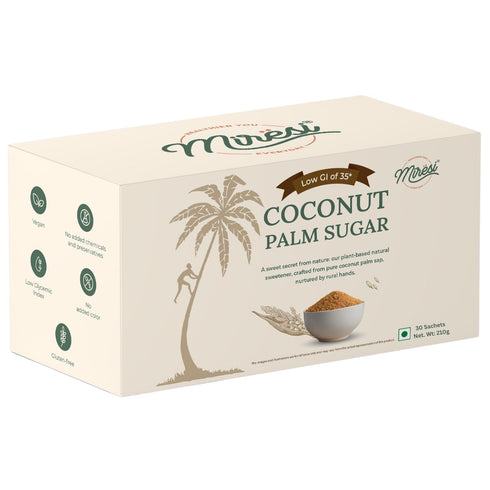 Miresi Organic Coconut Palm Sugar Sachets, Natural Sweetener, No Preservatives, 30 Count,
