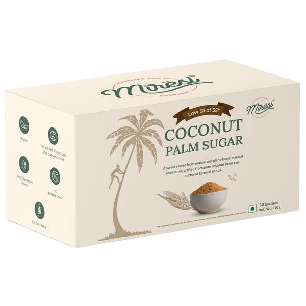 Miresi Organic Coconut Palm Sugar Sachets, Natural Sweetener, No Preservatives, 30 Count,