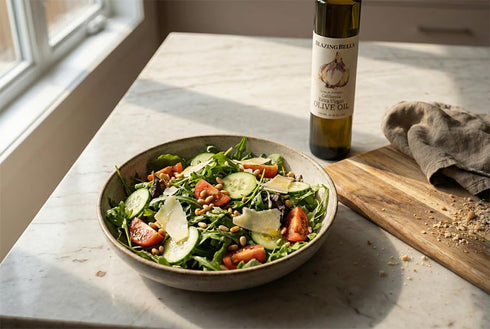 8.45 oz (250ml) Blazing Bella Garlic Infused Extra Virgin Olive Oil Rich Fresh Garlic Flavor, Cold Pressed California