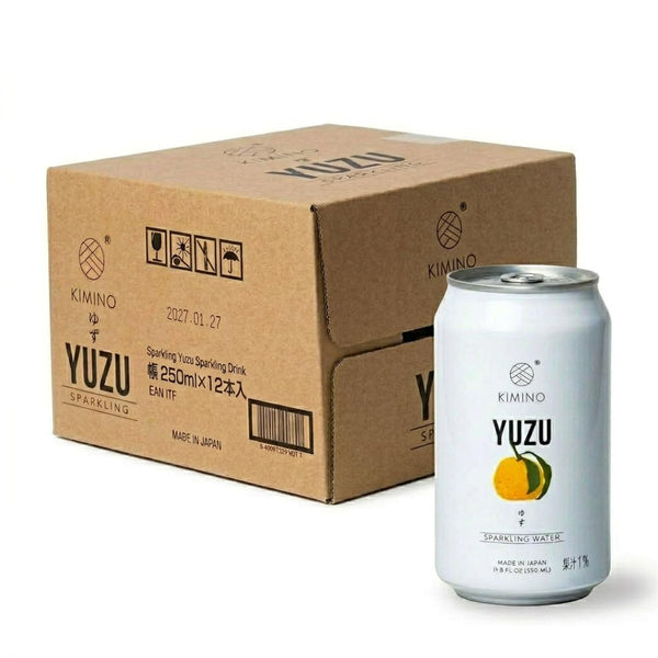 Kimino Sparkling Water Cans Yuzu Flavored - Japanese Sparkling Water Drink, Sugar