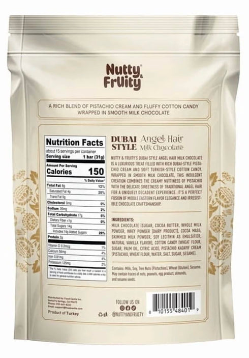 Generic 16 Oz Dubia Style Angel Hair Milk Chocolate/Milk Chocolate Filled with Dubai Style Pistachio Cream and Turkish