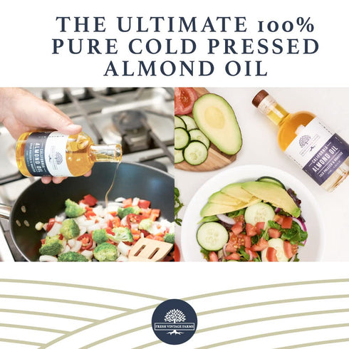 Fresh Vintage Farms Almond Oil - 100% Pure Cold Pressed California Grown, Great for Cooking, Baking, Dipping