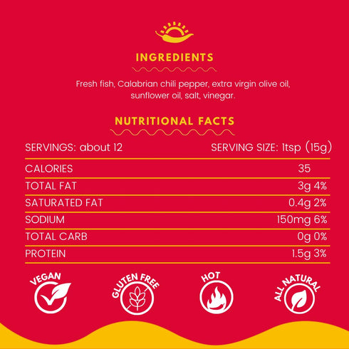 33.5 oz (950 TUTTOCALABRIA, Rosa Marina Sauce - Calabria Chili Pepper Sauce with Little Fish with, big Jar, g), Product
