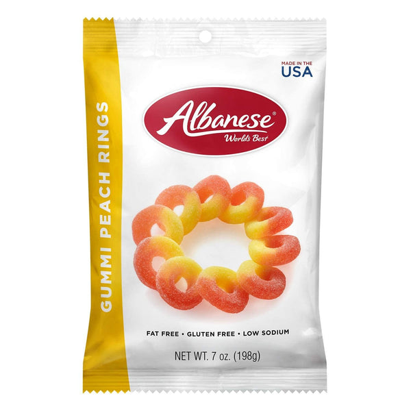 9 SHANI'S ROOTS SHOOTS Alba-nese Gummi Peach Rings Candy 7 oz Bag Fat Free, Gluten Free,