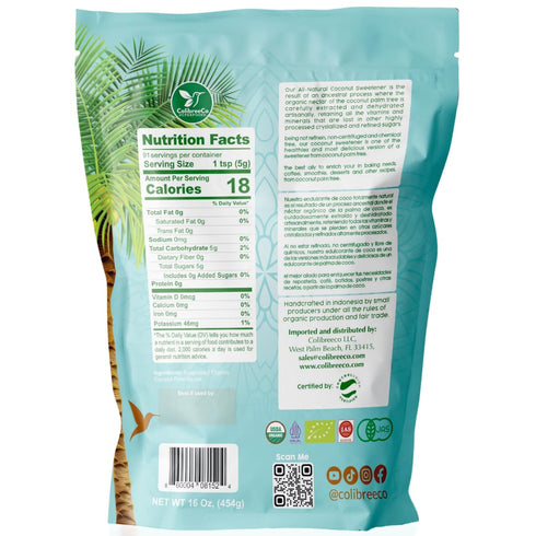 1 (Pack 6): Colibreeco, Organic Coconut Sugar, Pound of Sweeten your Drinks and Recipes With Coconut Palm Sugar