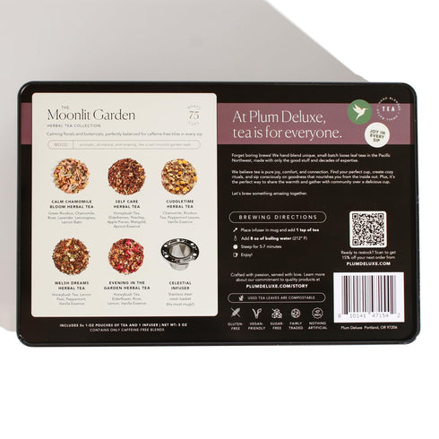 Set 5 75+ Moonlit Garden Collection Assorted Herbal Tea Gift - Hand-Crafted Loose Leaf Teas, Presentation Gift Box
