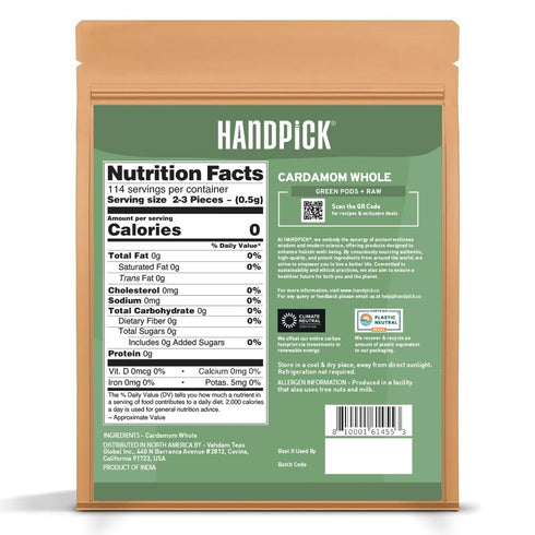 HANDPICK Green Cardamom Pods (57g / 2oz) | Large Size Green Elaichi, Pure Non-GMO Gluten Free from India
