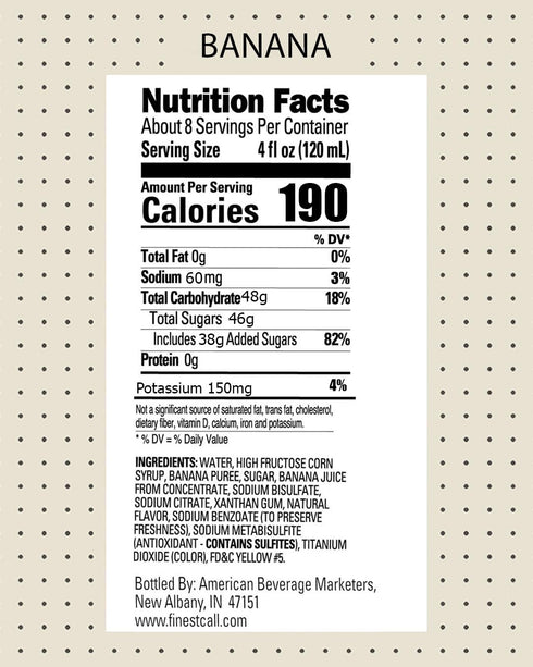 1 (33.8 Oz) Finest Call Premium Banana Puree Drink Mix, Liter Bottle Fl