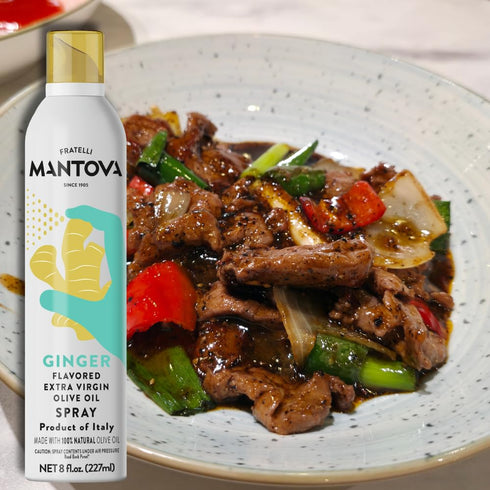 100% 8 oz Mantova Ginger Flavored Extra Virgin Olive Oil Spray, heart-healthy cooking spray perfect for salads, pasta